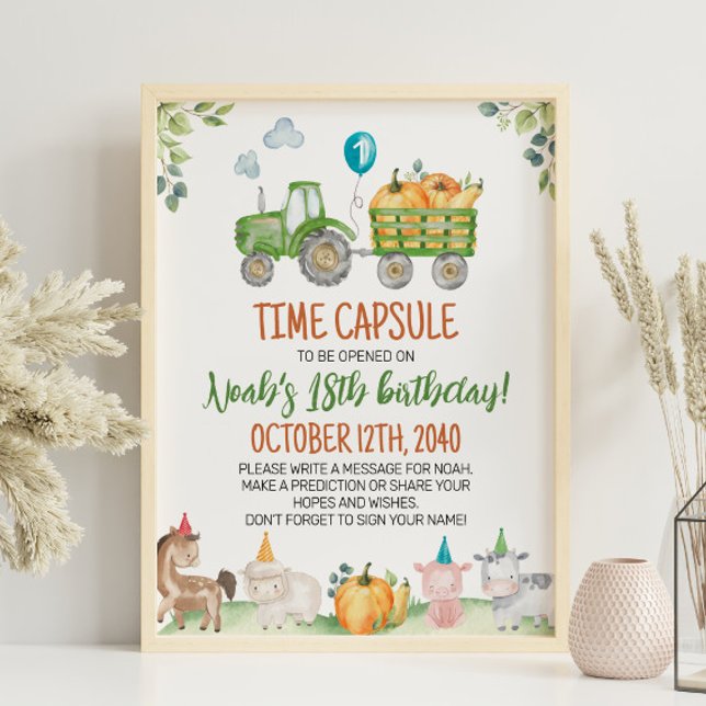 Grönt Tractor Farm Birthday Time Capsule-tecken Poster (Skapare uppladdad)