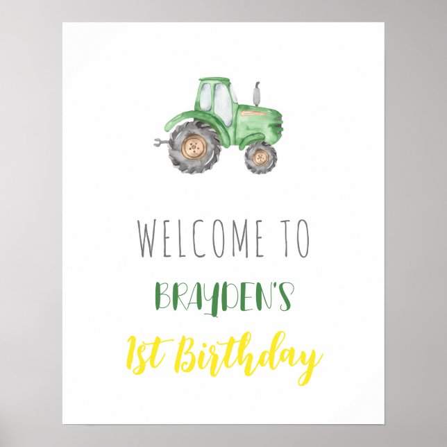 Grönt Tractor Farm Birthday Välkommen Poster (Framsidan)