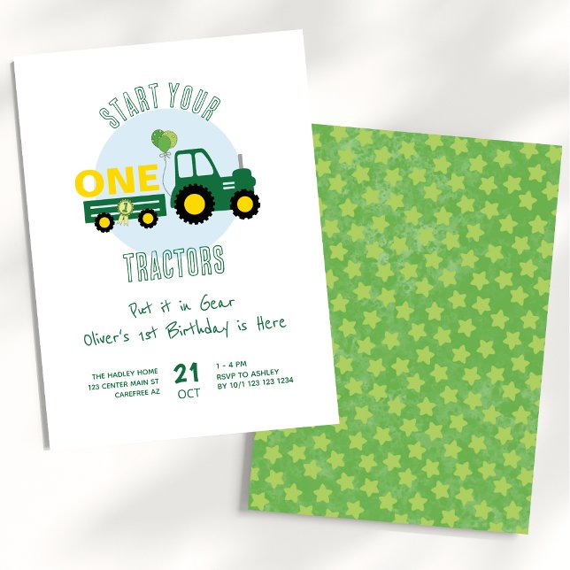 Grönt Tractor Farm Boy 1:a födelsedagen Inbjudningar (Skapare uppladdad)
