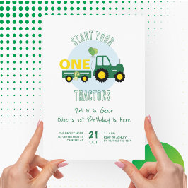 Grönt Tractor Farm Boy 1:a födelsedagen Inbjudningar