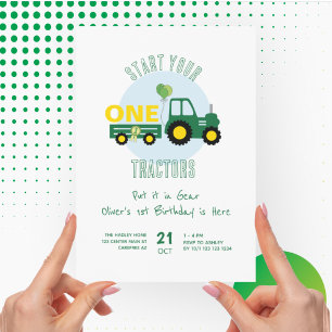 Grönt Tractor Farm Boy 1:a födelsedagen Inbjudningar