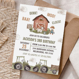 Grönt Tractor Farm Boy 3rd Birthday Party Inbjudningar