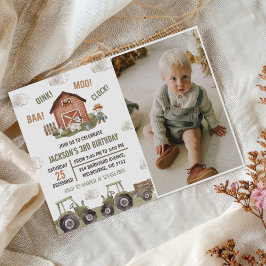 Grönt Tractor Farm Boy 3rd Birthday Party Photo Inbjudningar