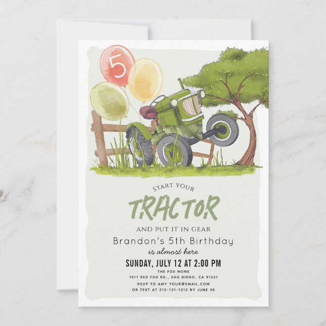 Grönt Tractor Farm Boy Barns födelsedag Inbjudningar (Framsida)