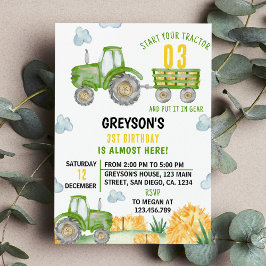 Grönt Tractor Farm Boy Födelsedagsfest inbjudan