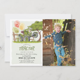 Grönt Tractor Farm Boy Photo Birthday Inbjudningar