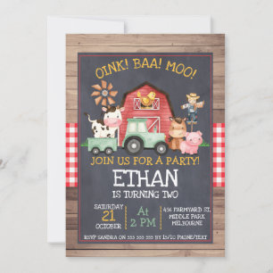 Grönt Tractor Farm Chalkboard Birthday-inbjudan Inbjudningar