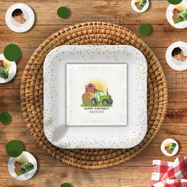 Grönt Tractor 🚜 Farm Födelsedagsfest Decor Pappersservett (Green Tractor 🚜 Farm Birthday Party Decor Napkins)