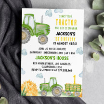 Grönt Tractor Farm Födelsedagsfest inbjudan