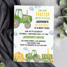 Grönt Tractor Farm Födelsedagsfest inbjudan