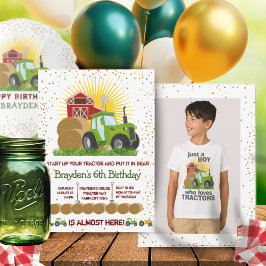 Grönt Tractor 🚜 Farm Photo Keepsak Birthday Inbjudningar