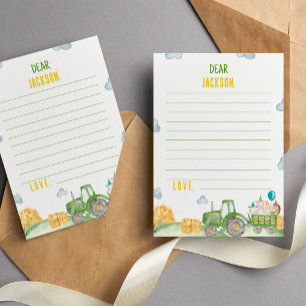 Grönt Tractor Farm Time Capsule Note Message Card Tack Kort