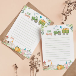 Grönt Tractor Farm Time Capsule Note Message Card Tack Kort