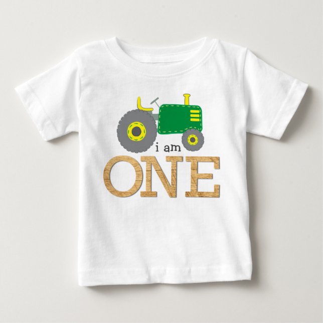 Grönt Tractor First Birthday T Shirt (Framsida)
