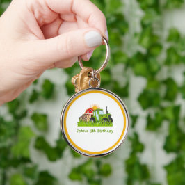 Grönt Tractor | Födelsedagsfest av grupptema - dek Rund Silverfärgad Nyckelring