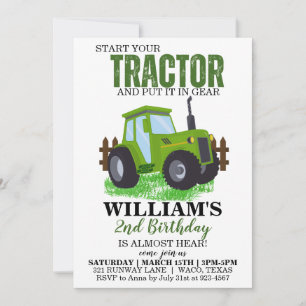 Grönt Tractor Födelsedagsfest inbjudan