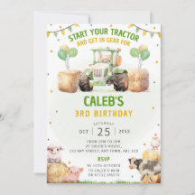 Grönt Tractor Födelsedagsfest inbjudan Farm Themme