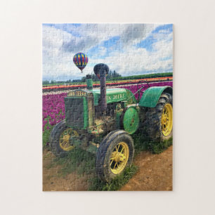 Grönt Tractor in Tulip Fält, Oregon Pussel