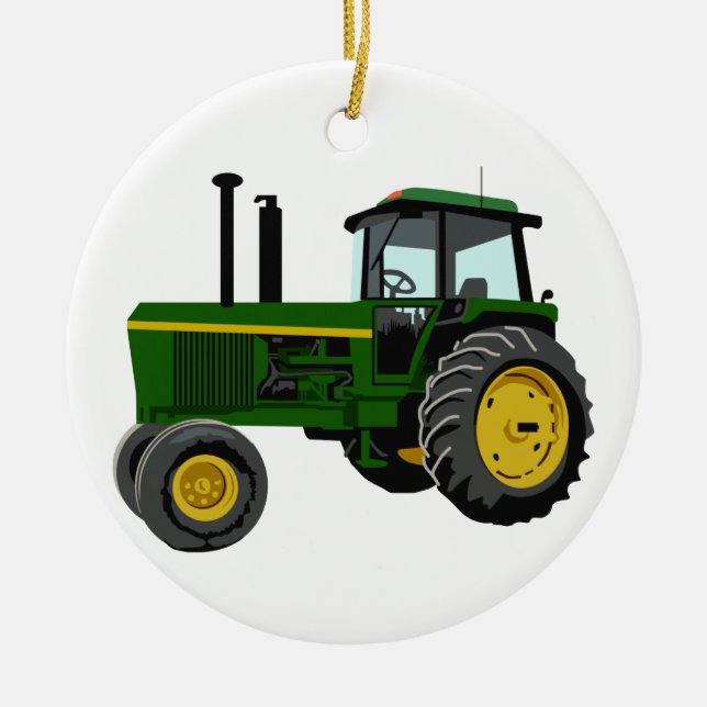 Grönt Tractor Julgransprydnad Keramik (Framsidan)