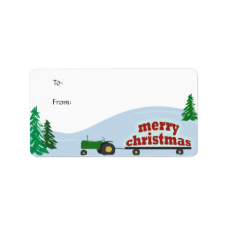 Grönt Tractor julklapp - etikett Adressetikett