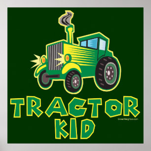 Grönt Tractor Kid Poster