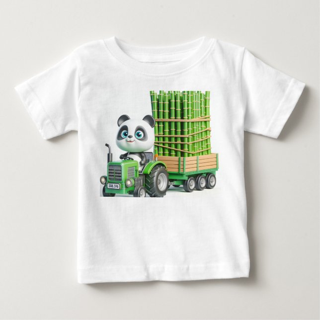 Grönt Tractor med Panda och Bamboo T Shirt (Framsida)
