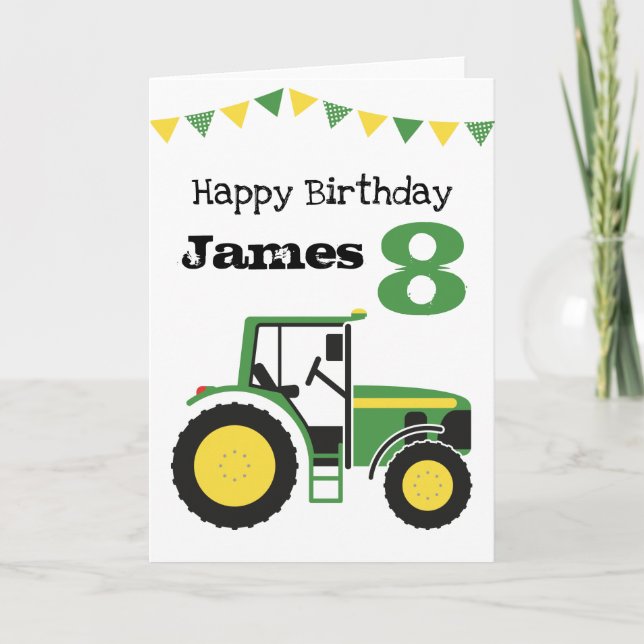 Grönt Tractor Personlig Age Birdday Card Kort (Framsida)