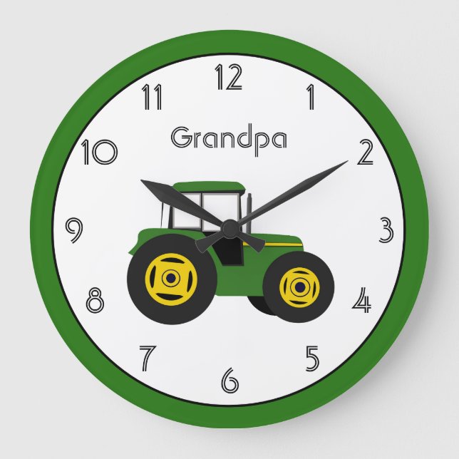 Grönt Tractor Personlig Large Clock Stor Klocka (Framsida)
