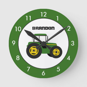 Grönt Tractor Personlig Round Clock Rund Klocka