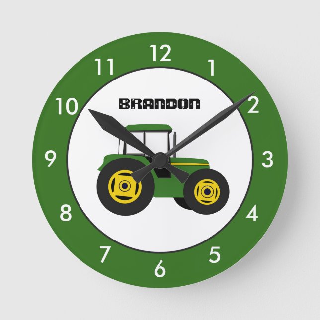 Grönt Tractor Personlig Round Clock Rund Klocka (Framsida)
