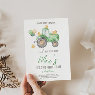 Grönt Tractor w/Duckling Theme Birthday Call Inbjudningar