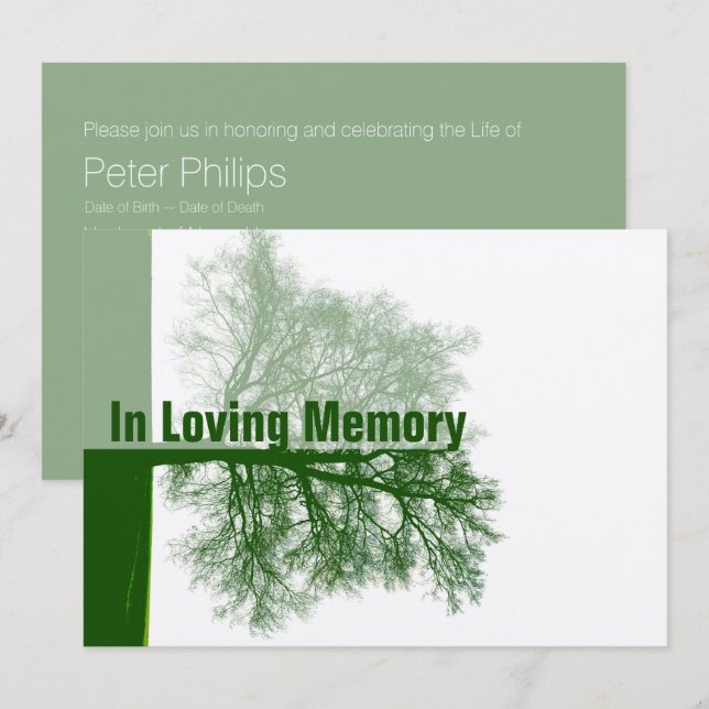 Grönt Träd 1 Firande i tjänsten Livslångt minne Inbjudningar (Fram/baksida)