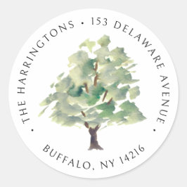 Grönt Träd Arborist Watercolor Hand-Illustrated Runt Klistermärke