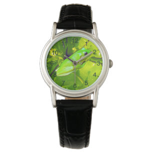 Grönt Träd Frog, Dam Leather Watch Armbandsur