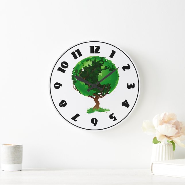Grönt Träd Globe Clock Stor Klocka (Skapare uppladdad)
