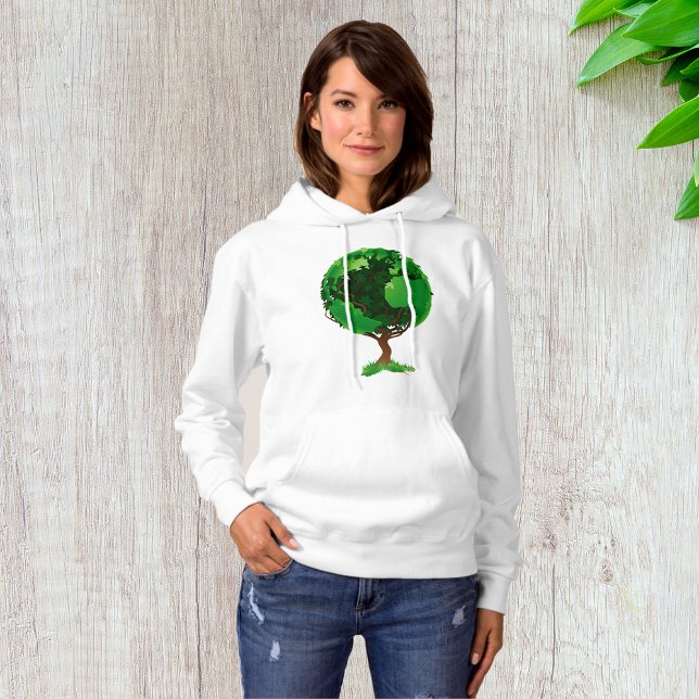 Grönt Träd Globe Womens Hoodie T Shirt (Skapare uppladdad)