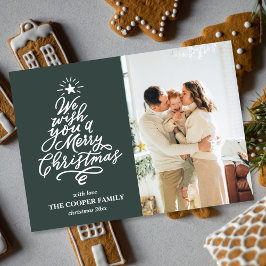 Grönt Träd God jul Family Photo Julkort