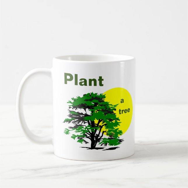 Grönt Träd & Gult Sol, Plant a Träd Kaffemugg (Vänster)