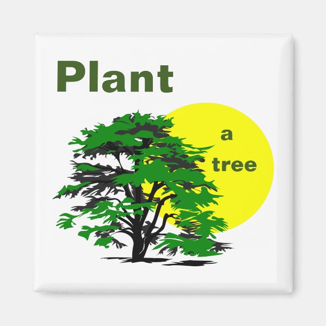 Grönt Träd & Gult Sol, Plant a Träd Magnet (Framsidan)