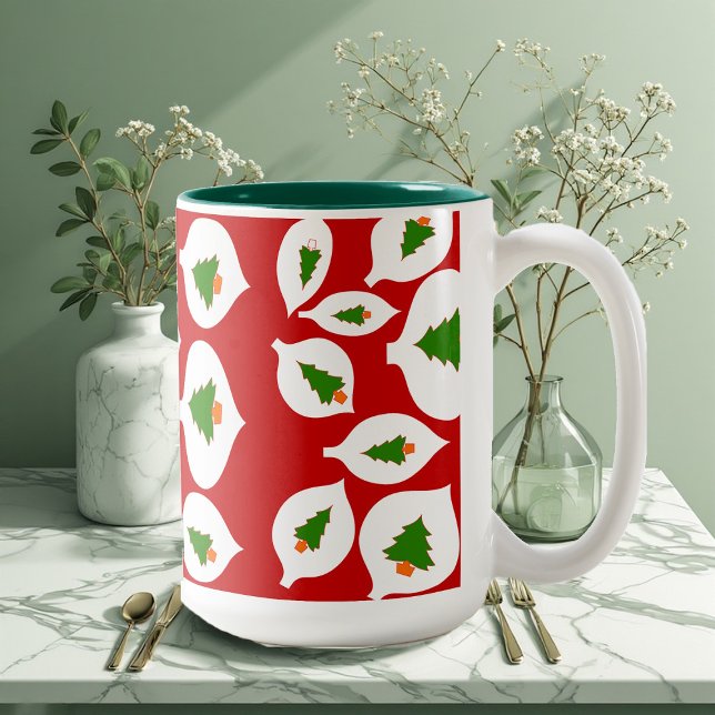 Grönt Träd jul Ornament Red Mugg (Greenery Christmas Tree Ornament Red Decorative Two-Tone Coffee Mug)