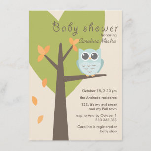 Grönt Träd Orange Löv Blue Uggla Fall Baby Shower Inbjudningar
