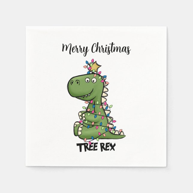 Grönt Träd Rex Dino Ljus God jul Papper Pappersservett (Framsidan)