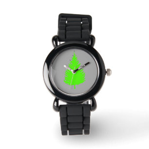 Grönt träd silhouette på grått watch armbandsur