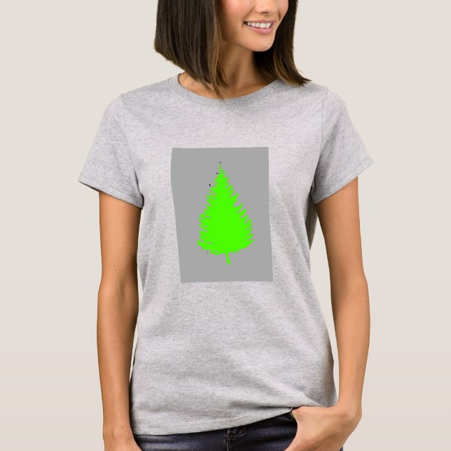 Grönt träd silhuette på grått t shirt (Framsida)