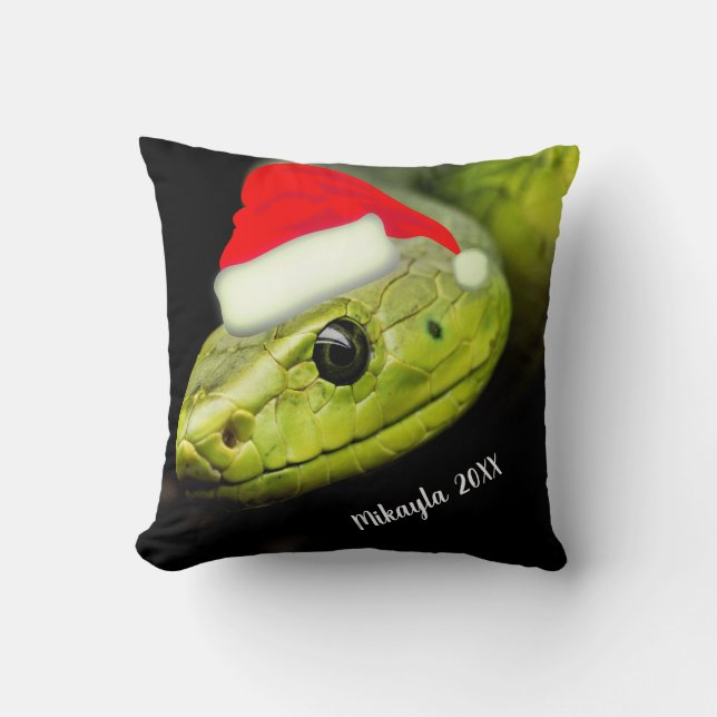 Grönt Träd Snake i Santa Hat Kudde (Framsida)
