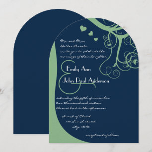 Grönt Träd Swirls on Lapis Blue Wedding bjudande i Inbjudningar