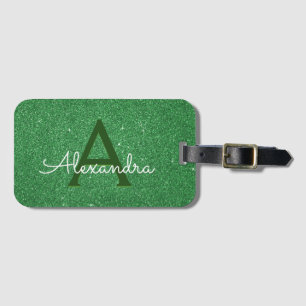 Grönt Travel Gnistra Glitter Monogram Namn Bagagebricka