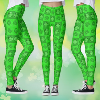 Grönt Tre Löv Shamrock Mönster Leggings
