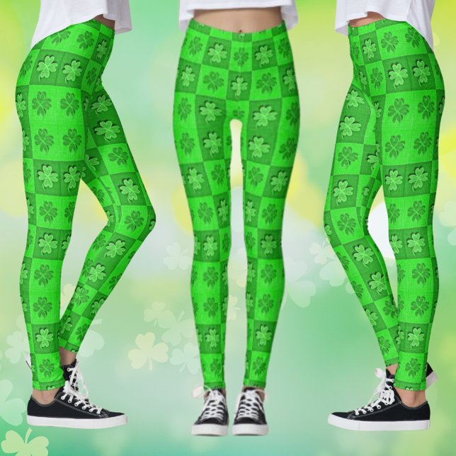 Grönt Tre Löv Shamrock Mönster Leggings (Green Three Leaf Clover Shamrock Pattern Leggings)
