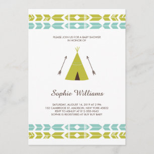 Grönt Tribal Teepee Baby Shower Inbjudningar
